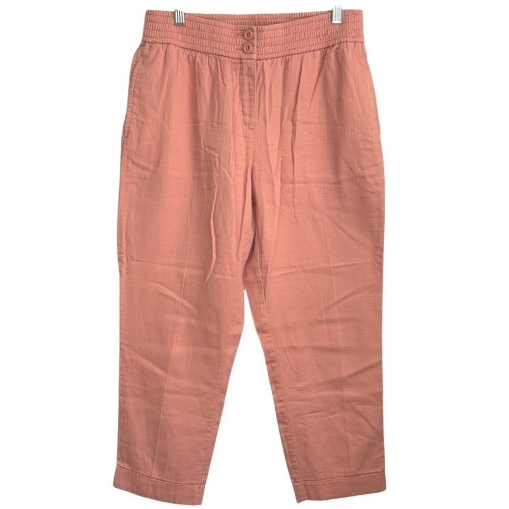 Loft Outlet Tapered Pants Womens Coral Herringbone‎ Smocked Waist  M